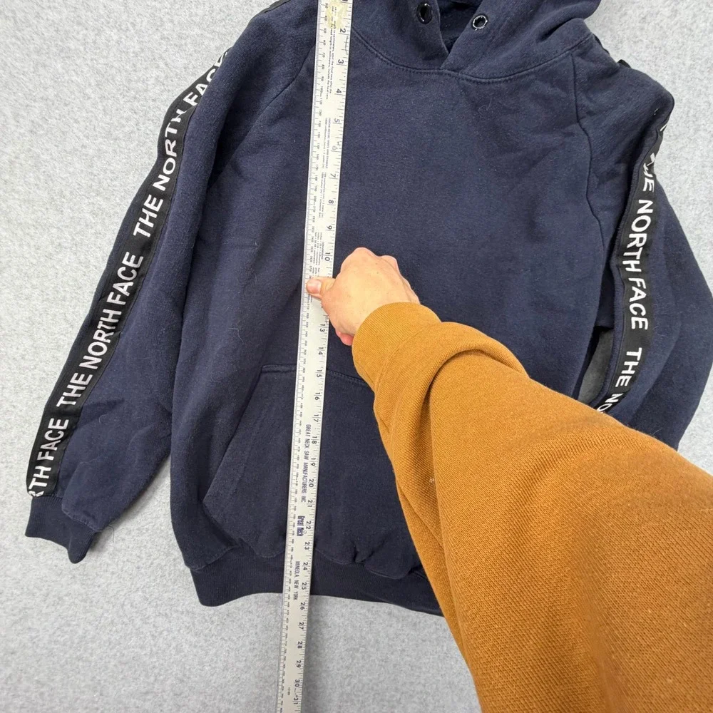 The North Face Navy Blue Logo Tape Sleeve Hoodie Mens Medium‎ Fleece Sweatshirt